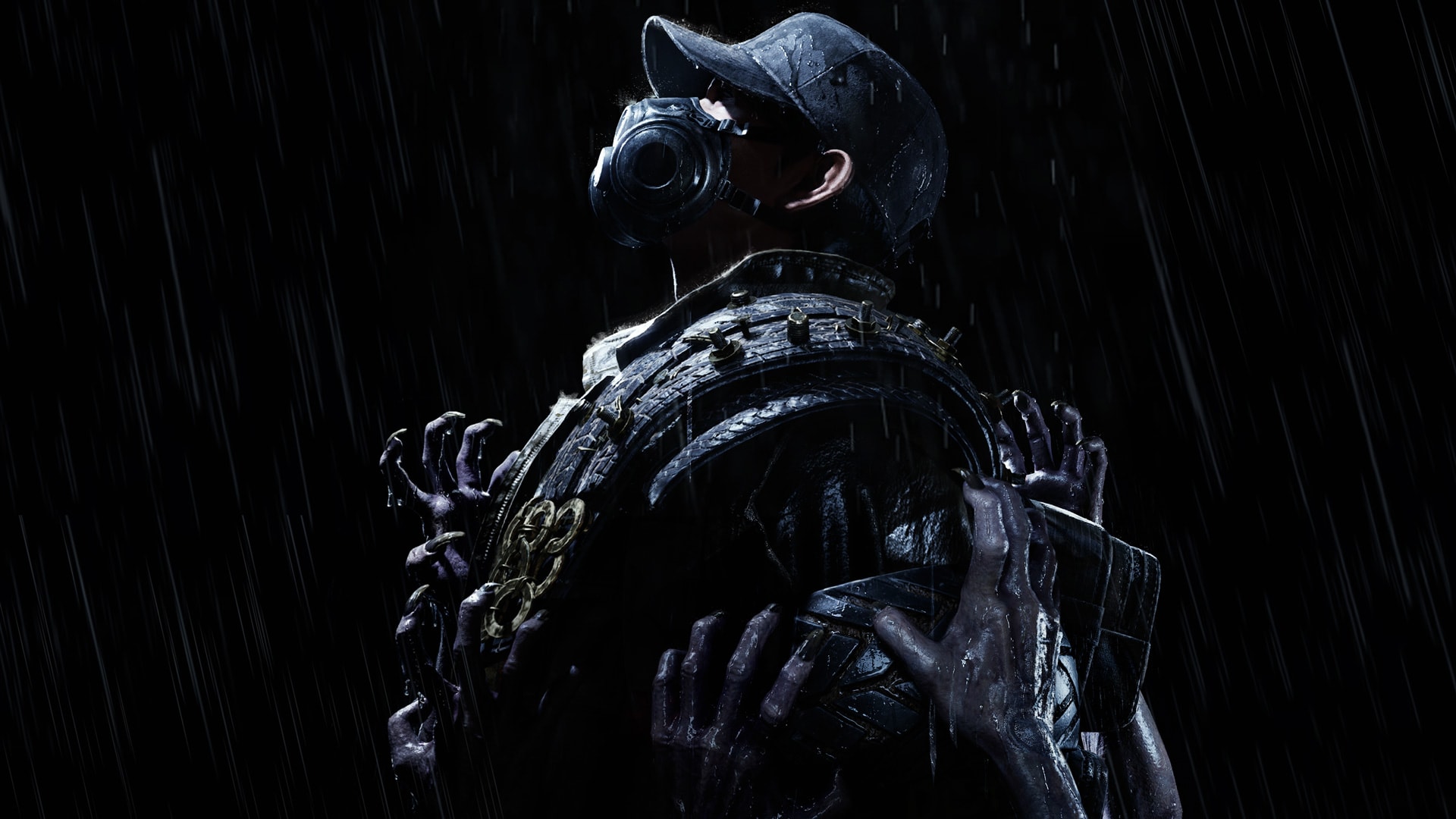 방독면을 착용한 남성 캐릭터의 포스트 아포칼립스 게임 스크린샷